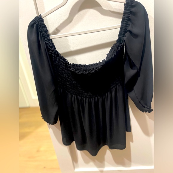Express, Boho Chic, Black, Smocked Detail, Off Shoulder Babydoll Top, Sz:Medium - Picture 1 of 3